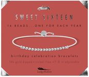 Lucky Feather Sweet 16 Gifts for Girls; 16th Birthday Bracelet Gift Idea for 16 Year Old Girls with Silver Dipped Beads on Adjustable Cord