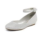 DREAM PAIRS Women's Revona Low Wedge Ankle Strap Flats Shoes,REVONA,Silver/Glitter,Size 8.5