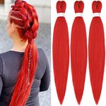 Sold by IXIMII - Red Braiding Hair Pre Stretched 30 inch 3 packs Pre-Stretched Kanekalon Hair for Braids Long Straight Crochet Braids Soft Yaki Texture Synthetic Hair Extensions Hot Water Setting