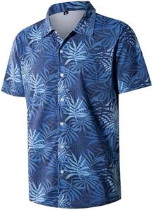 APTRO Men Hawaiian Shirts Short Sleeve Wrinkle Free Casual Tropical Shirts C05 Leaf Blue L