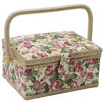 Medium Sewing Basket with Accessories,Wooden Sewing Organizer Box for Sewing Supplies and DIY Crafting Tools Storage,Sewing Kit Tools for Sewing Mending (Rose flower)