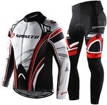 sponeed Men's Bicycle Jersey Outfit Cushioned Bike Pants Cycle Jacket Suit Peloton Cycling Uniform US L White Red