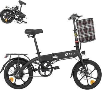 DYU Vélo Électrique Pliant,16" Urbain E-Bike avec Panier Avant Amovible, 3 Conduite Modes, Pédalage Assisté, Hauteur Réglable, Porte Bagage, Frein à Double Disque, Portable Compact, Adulte Unisexe
