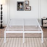 DiaOutro 18 Inch Queen Bed Frame Heavy Duty Metal Platform No Box Spring Needed, Maximum Storage, Easy Assembly, No Noise, White