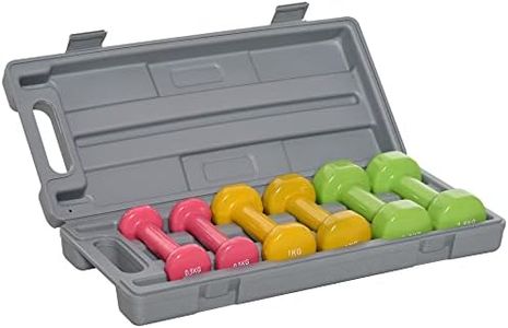 HOMCOM Juego de 6 Mancuernas Hexagonales Portátil 3 Pares 1,5 kg 1 kg 0,5 kg con Revestimiento Mancuernas de Neoprenos con Maletín para Ejercicio Entrenamiento en Casa Gimnasio 43x18x7,5 cm Multicolor