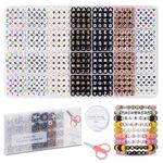 FZIIVQO 1400pcs Letter Beads Kit, 6 Colors 4x7mm Alphabet Beads, Number Beads Heart Beads for Bracelets Making Friendship Bracelet Kit