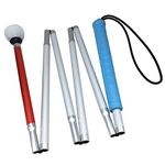 VISIONU 6-Section Aluminum Blind Cane,Reflective Red, Folding Walking Stick for Blind People (120 cm (47.2 inch), blue handle)