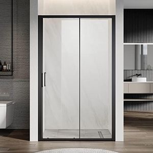 ELEGATN Shower Screen Wall to Wall Sliding Door Black Framed with Clear Glass,8mm Nano Black Tempered Glass,Easy to Clean,1200x1950mm