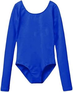 MdnMd Toddler Girls Basic Long Sleeve Dance Ballet Leotard Outfit Bodysuit Gymnastic (Royal-Blue, AM19, Age 2-4 / 2t,3t)