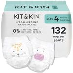 Kit & Kin Premium Nappy Pants Size 4 | 9-16 kg / 20-33 lbs | Maxi Pull Ups | 6 Packs / 132 Pants | Hypoallergenic | Vegan & Chlorine-Free | Superior up to 12 Hour Leak Protection