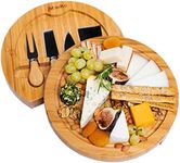 BlauKe Bamboo Cheese Board and Knife Set – 10 inch Round Charcuterie Board, Serving Tray, Platter, Wood Cheese Board Set – Gift Idea