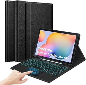 iXTRA Keyboard Case for Samsung Galaxy Tab S6 Lite 10.4" 2022/2020 SM-P610/P613/P615/P619 Slim Folio Case with Detachable Wireless Keyboard 7 Color Backlit Multi-touch Trackpad S Pen Holder, Black