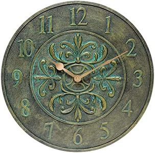 Infinity Instruments Blanc Fleur Aged Bronze 15 inch Decorative Outdoor Clock for Garage, Patio, Backyard, Outdoor Wall, Fence Vintage Antique Aged Bronze