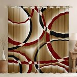 Castle Fairy Black Red Brown Abstract Stripes Window Curtains Teens Women,Geometric Circle for Bedroom,Modern Retro Draperies Living Room,Geometric Treatment Set of 2 Panels, 104W*63L inch