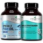 End2End Nutrition Omega 3 Fish Oil capsules and Multivitamin tablets with 33 Vitamins, Minerals and Herbs for Men and Women | Heart, Brain, Eye & Skin Health - (30x2)