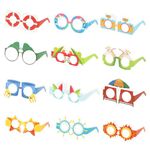 Abeillo 12Packs Cardboard Party Glasses for Kids Birthday, Funny Sunglasses Paper Glasses Frame, Aloha Tropical Fancy Dress Props Photo Booth Props Summer Beach Party Supplies