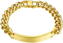 PROSTEEL Mens Bracelet, Personalised ID Bangle Engrave, 316L Stainless Steel Gold Plated 23 CM (Send Gift Box)
