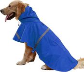 KUTKUT Dog Raincoat Adjustable Pet Water Proof Clothes Lightweight Rain Jacket Poncho Hoodies with Reflective Strip for Small Medium Large Dogs (SIZE: XL, Blue)