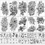 Yazhiji 40 sheets Waterproof Temporary Tattoos Large Flowers Butterfly Collection Temporary Fake Tattoos for Women and Girls Body Art Decoration