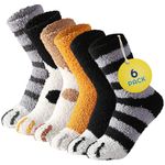 Sunny Socks 6 Pairs Cat Paw Fluffy Socks – Thermal Warm Funny Novelty Socks for Women | Winter Multipack Cat Gifts for Women | Cute Animal Socks for Girls and Ladies | Comfortable and Cozy Cat Socks