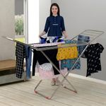 LiMETRO STEEL Stainless Steel Foldable Cloth Dryer Stand Double Rack Cloth Stands for Drying Clothes Steel (Cross), 120x54x4 cm