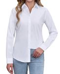 siliteelon White Shirts for Women Plain Stretch Long Sleeve Regual Fit Cotton Executive Ladies Blouse,M