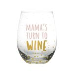 Pearhead Mama’s Turn to Wine Stemless Wine Glass, New Mom Accessory, Expecting Mother Keepsake, Gold Polka Dot, 16oz