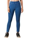 4FLIES Women’s High Waist Jeggings | Super Combed Slim Fit Ankle-Length Pants with Elastic Waistband | Comfortable Denim Look Leggings for Casual, Travel & Office Wear-FPSTN-S-28