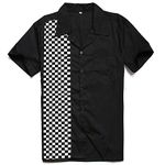 Anchor MSJ Men's 50s Male Clothing Cotton Men Shirts Short Sleeve Vintage Bowling Casual Button-Down Shirts XL Black