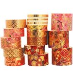 YUBX Splendid Gold Washi Tape Set Embroidery Pattern Foil Decorative Tapes for Arts, DIY Crafts, Bullet Journal Supplies, Planners, Scrapbook, Card/Gift Wrapping 15 Rolls (Fierce Flowers)