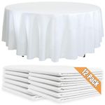12-Pack White Round Paper Tablecloths - 82in Linen-Like Disposable Tablecloth with Plastic Backing - Elegant Table Cover for Parties, Weddings, Events - Round Table Cloth Disposable for Easy Cleanup
