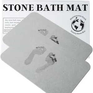 Stone Bath Mat - Bath Stone Mat - Luxury Bath Mat - Stone Mat Bathroom - Shower Stone Bath Mat - Bathroom Stone Mat - Stone Drying Mat - Stone Shower Mat - (23.5 x 15 Light Grey 2-Pack)
