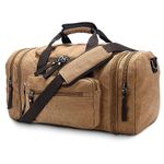 Fsiomo Expandable Canvas Duffel Bag for Travel Overnight Weekender Travel Bag for Men 50L (Brown)