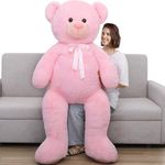 Tezituor Pink Giant Teddy Bear 5 Feet, Human Size Big Teddy Bear Stuffed Animal with Footprints, Soft and Cuddly Teddy Bear Baby Shower Decorations(Define Your Own Bow Tie Style)