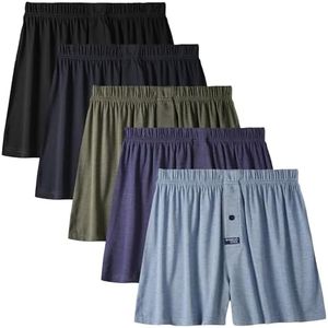 BAMBOO COOL Men's Boxer Short soft and Breathable Knit Boxers for men Moisture-wicking Underwear with Button Fly 5 Pack