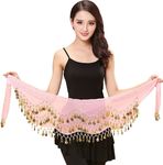 Costume Bay Womens Belly Dance Hip Scarf/Belly Dancing Skirt with 128 Coins/Belly Dance Belt Scarf Skirt Wrap (Pink, ONE)