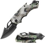 FLISSA Mini Folding Pocket Knife, 2.5-Inch Stainless Steel Drop Point Blade, EDC Pocket Knives for Men with Bottle Opener and Glass Breaker (Camouflage)