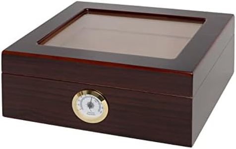 Humidor Supreme Capri Desktop Humidor with Glass Top, Mahogany Finish | Small Desktop Cigar Storage with Spanish Cedar Tray & Divider | Cigar Box with Humidifier & Glass Hygrometer, Holds 25-50 Cigars