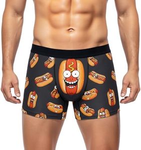 COZYMATE Funny Boxers for Men Novelty Hotdog Dumpster Underwear Men's Briefs Shorts for Father's Day Gag Gifts Adults Prank (US, Alpha, X-Large, Regular, Regular, Black-Hotdog)