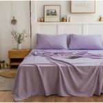 Tache Home Fashion Solid Light Purple Bed Sheet Soft Lavender Lilac - Fitted and Flat Luxury 4 Piece Sheet Set - Full