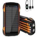 Solar Power Bank, 46800mAh Large Battery Pack, PD20W Fast Charging Portable Charger, 7 Charging Ports QC 3.0 Power Pack with Flashlight, Outdoor Waterproof Solar Charger Built-in 4 Cables for Phone