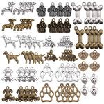 SUNNYCLUE 1 Box 64Pcs Dog Charms Animal Pet Dog Paw Prints Bone Puppy Charm Pendants for Jewelry Making Charms Earrings Bracelets Necklace Supplies Adult DIY Craft Mixed Color