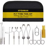 XFISHMAN Fly Tying Tool Kit 11 in 1 with Bobbin Finisher Scissors Hackle Hair Stacker Fly Fishing Tying Tools Set