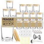 Artcome 16 Pcs Candle Glass Jars Kit for Making Candles - 16 7oz Empty Candle Jars, 16 Bamboo Lids, 16 Label Stickers, 16 Warning Labels, 8 Candle Wick Holders, 16 Candle Wicks, 20 Wick Stickers