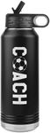 JFWcreations Soccer Coach Water Bottle - 32oz Insulated Engraved Stainless Steel Flip Top With Straw Soccer Coach Gift Black