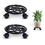 Sharpex Pack of 2 Metal Caddy Iron Dolly on Round Rack Rustproof Sturdy Potted Indoor Outdoor Plant Stand/Trolley With Locking Wheels for Balcony, Living Room, Home and Garden (Black)