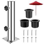 Lalafancy Patio Umbrella Base Stand 4" Square Table Umbrella Holder Outdoor Deck Umbrella Mount Double Hand Turn Knob Fitting φ1 1/4"-1 9/10" Poles for Patio Table, Balcony, Decks, Docks, Backyard