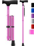 HoneyBull Walking Cane | Single Tip Canes for Men & Women, Foldable, Adjustable, Heavy Duty Up to 250 Pounds, with Travel Bag, Walking Canes for Seniors (Pink)