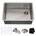 Kraus KHU110-27 Standart PRO 27-inch 16 Gauge Undermount Single Bowl Set (5 Item Bundle: Sink, Bottom Grid, Assembly, Drain Cap, Kitchen Towel), 27 Inch, Stainless Steel