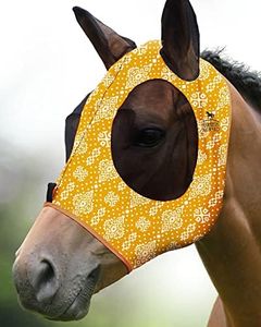 Harrison Howard Super Comfort Horse Fly Mask Elasticity Fly Mask with Ears UV Protection for Horse-Floral Retro
